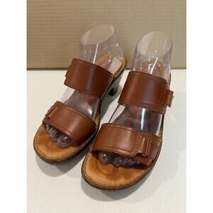 Born Bellot Leather Slide Heel Sandals Womens Size 9 Brown Buckle